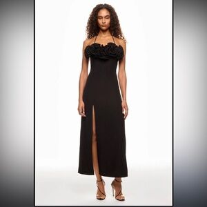 Strapless Black Floral-Bust Maxi Dress